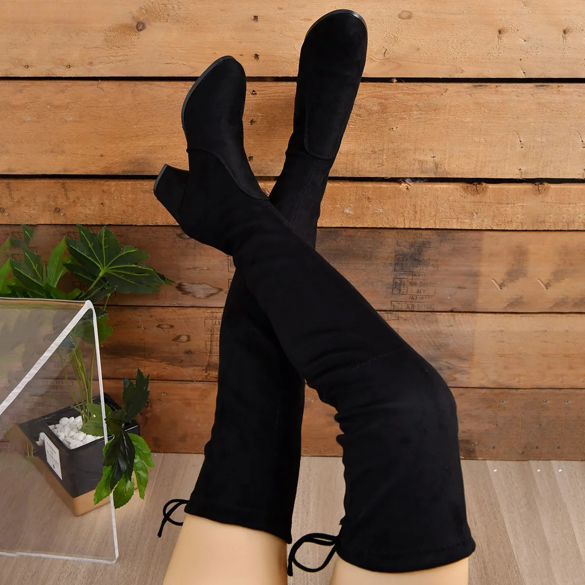 Christine | Women's Black Round Toe Block Heel Over-the-Knee Boot