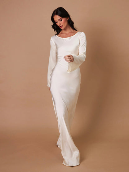 Lucienne | Women's Long Sleeve Scoop Neck Formal Maxi Dress