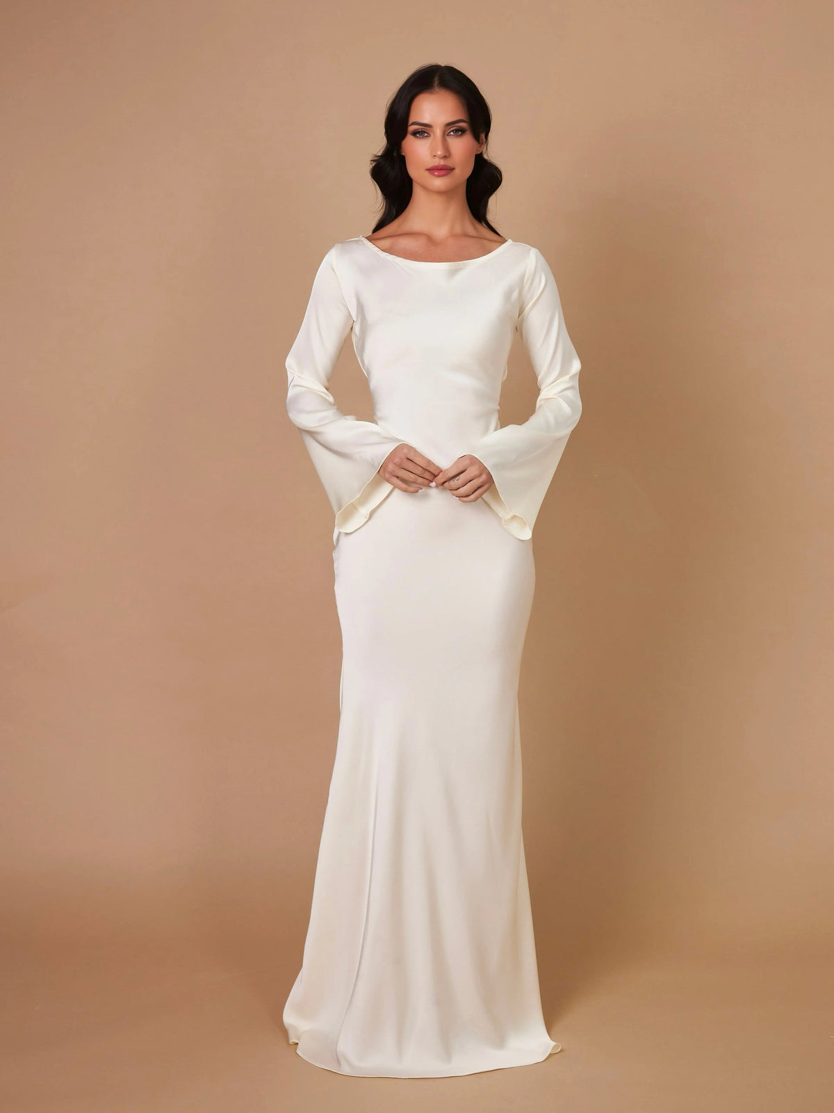 Lucienne | Women's Long Sleeve Scoop Neck Formal Maxi Dress