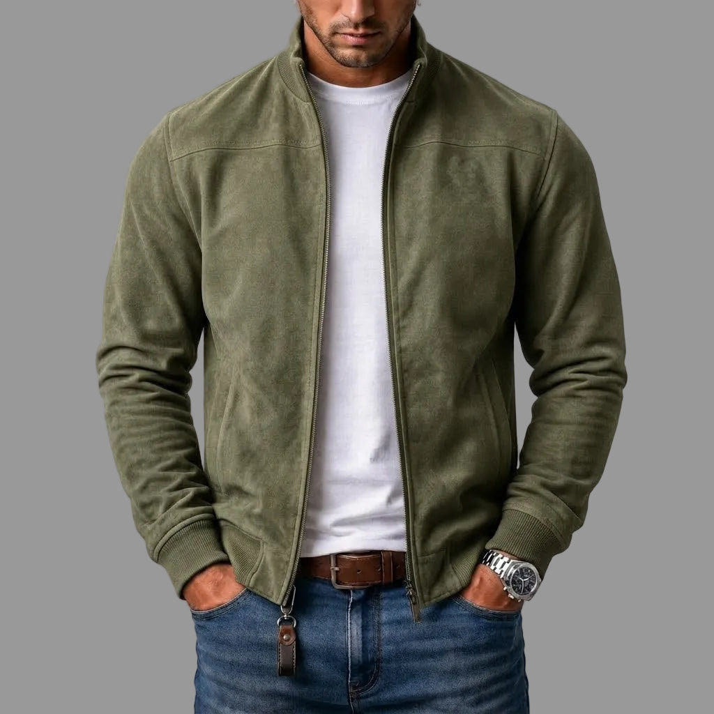 Byron | Men's Casual Stand Collar Zip-Up Suede Bomber Jacket