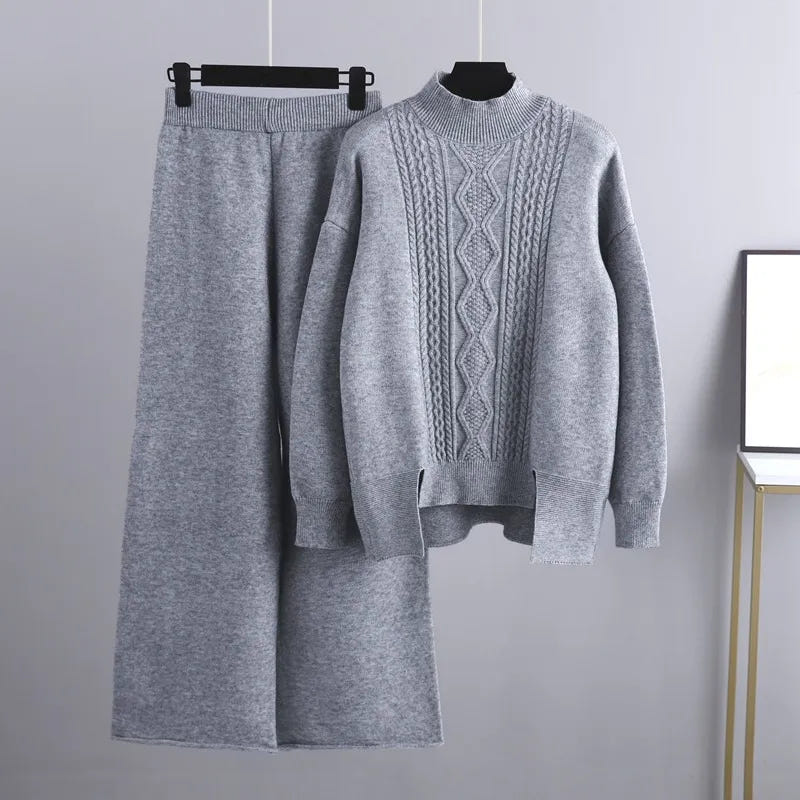 Callista | Women's Mock Neck Cable Knit Sweater and Wide-Leg Pant Set
