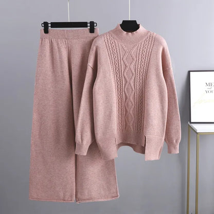 Callista | Women's Mock Neck Cable Knit Sweater and Wide-Leg Pant Set