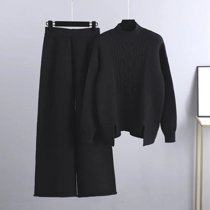Callista | Women's Mock Neck Cable Knit Sweater and Wide-Leg Pant Set