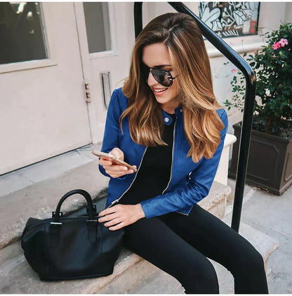 Selene | Women's Fitted Stand Collar Zip-Up Biker Jacket