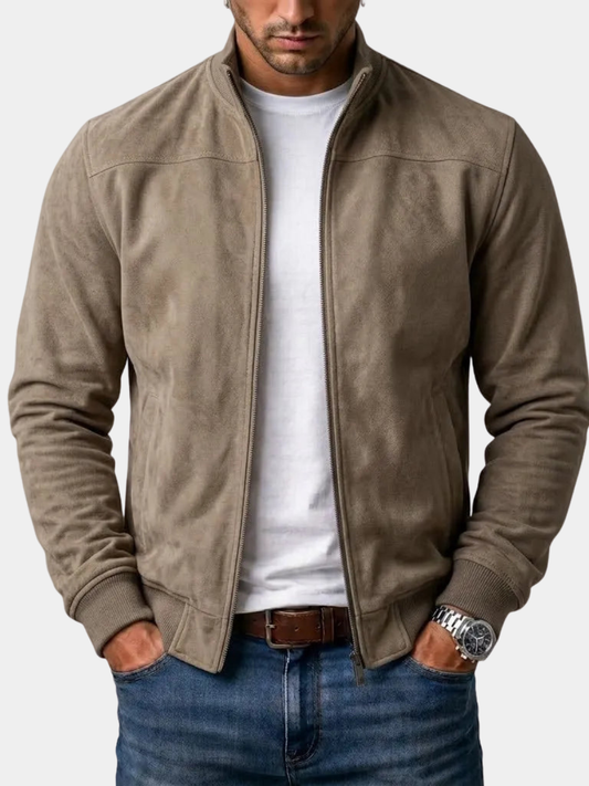 Byron | Men's Casual Stand Collar Zip-Up Suede Bomber Jacket