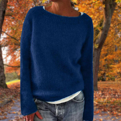 Hanna | Women's Boat Neck Long Sleeve Relaxed Fit Knit Pullover Sweater