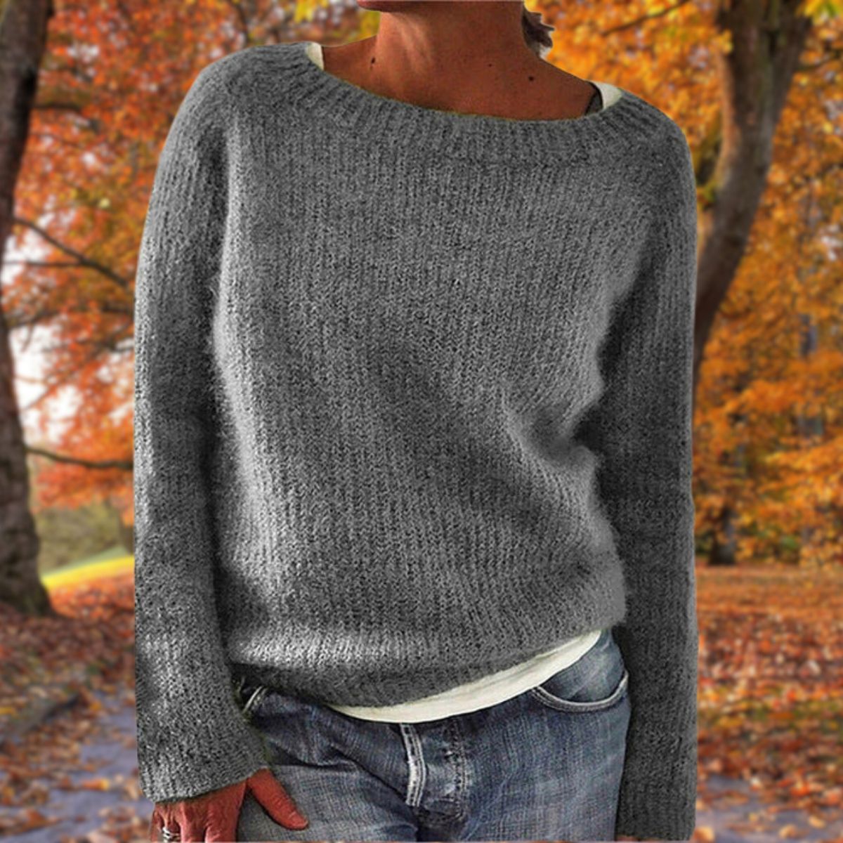 Hanna | Women's Boat Neck Long Sleeve Relaxed Fit Knit Pullover Sweater