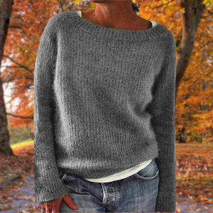 Hanna | Women's Boat Neck Long Sleeve Relaxed Fit Knit Pullover Sweater