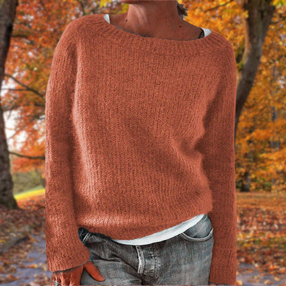 Hanna | Women's Boat Neck Long Sleeve Relaxed Fit Knit Pullover Sweater