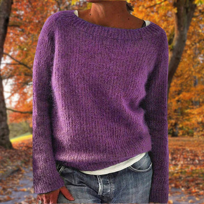 Hanna | Women's Boat Neck Long Sleeve Relaxed Fit Knit Pullover Sweater
