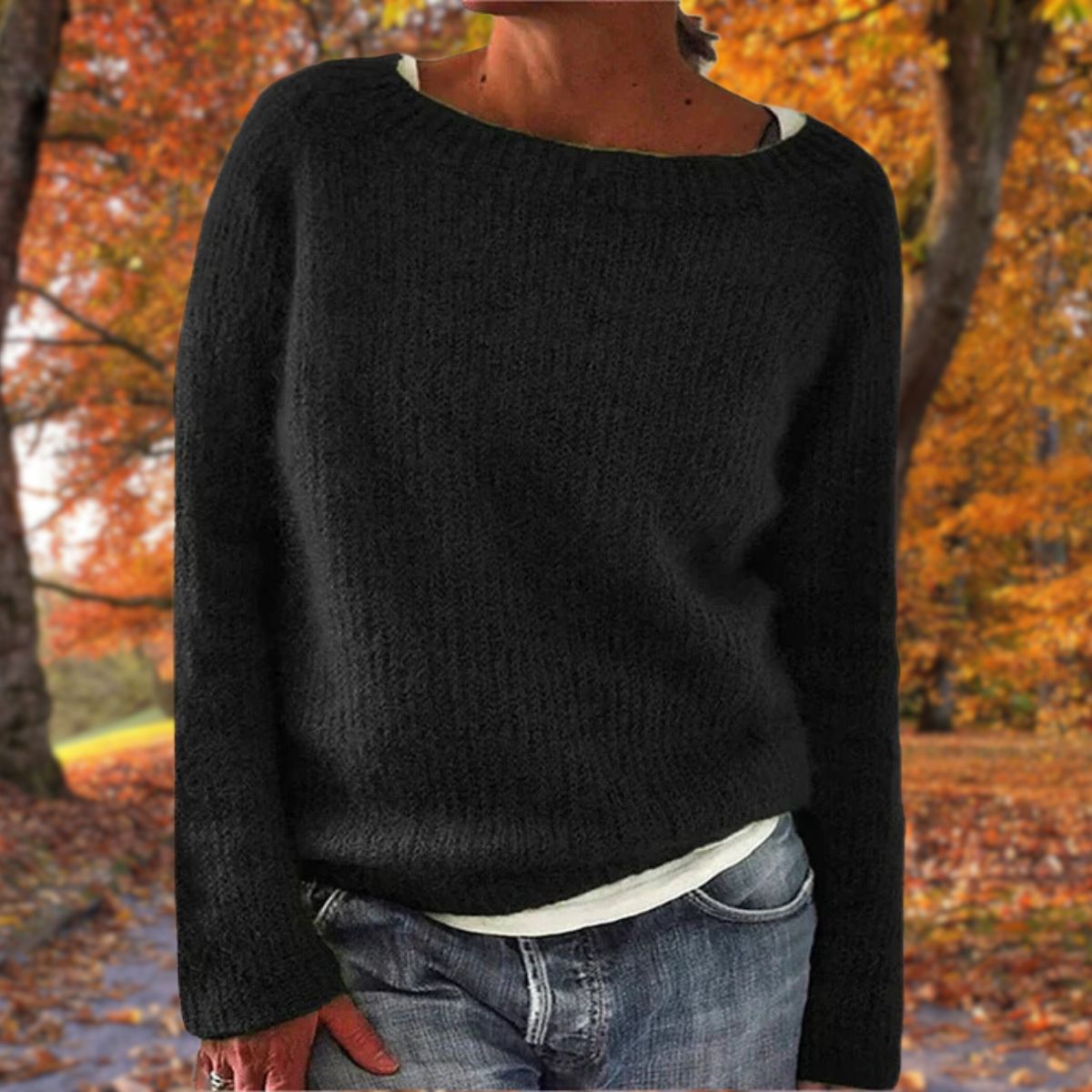 Hanna | Women's Boat Neck Long Sleeve Relaxed Fit Knit Pullover Sweater