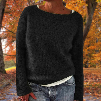 Hanna | Women's Boat Neck Long Sleeve Relaxed Fit Knit Pullover Sweater