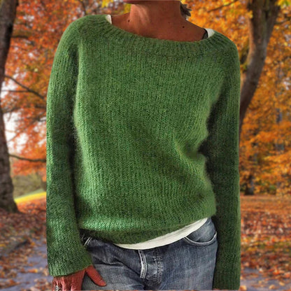 Hanna | Women's Boat Neck Long Sleeve Relaxed Fit Knit Pullover Sweater