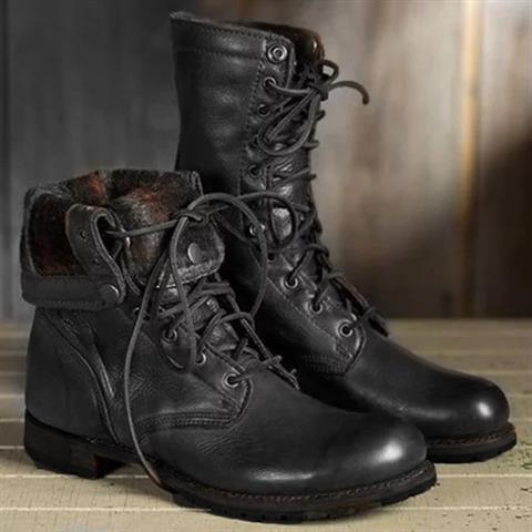 Elowen | Women's Lace-Up Mid-Calf Low Heel Combat Boot