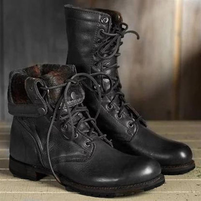 Elowen | Women's Lace-Up Mid-Calf Low Heel Combat Boot