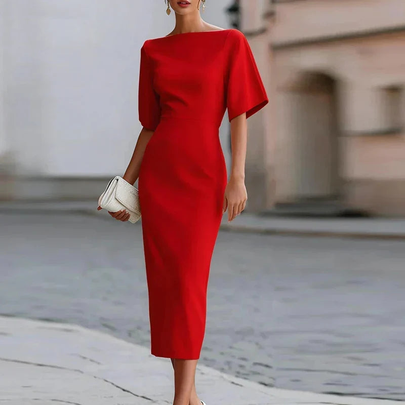 Matilda | Women's Formal Boat Neck Half Sleeve Bodycon Midi Cocktail Dress