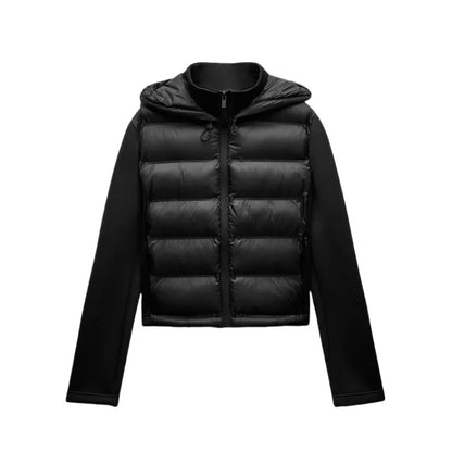 Ashley | Women's Lightweight Hooded Quilted Black Cropped Puffer Jacket