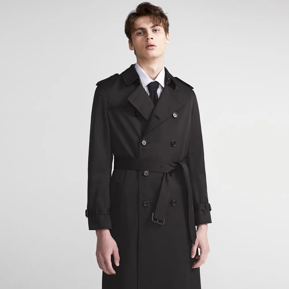 August | Men's Classic Double-Breasted Belted Long Trench Coat