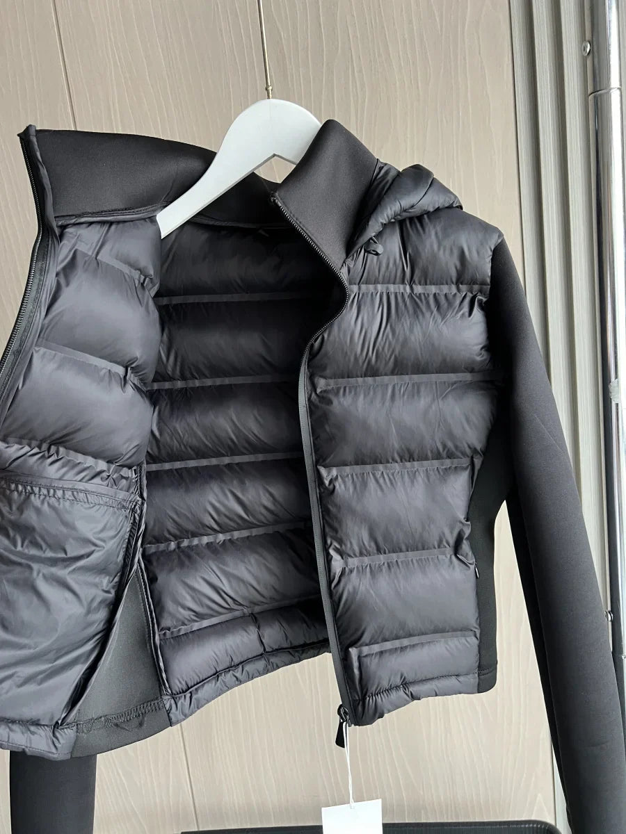 Ashley | Women's Lightweight Hooded Quilted Black Cropped Puffer Jacket