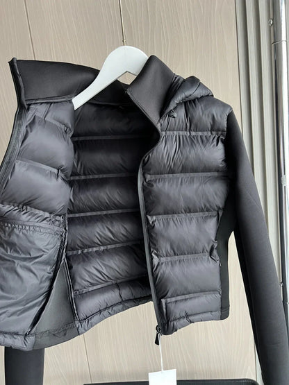 Ashley | Women's Lightweight Hooded Quilted Black Cropped Puffer Jacket