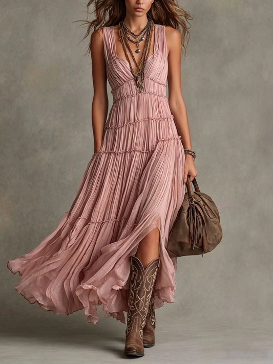 Seraphel | Women's Sleeveless V-Neck Tiered Boho Maxi Dress