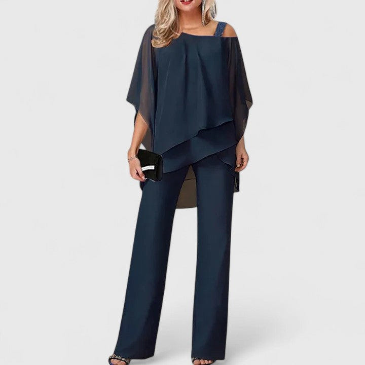 Serenity | Women's Cold Shoulder Layered Wide Leg Two-Piece Pant Set