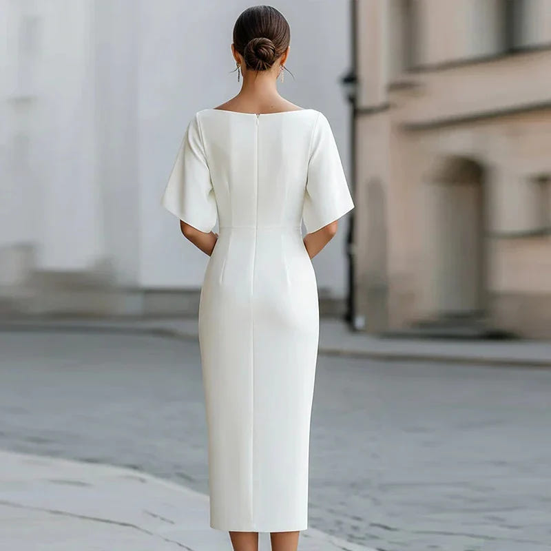 Matilda | Women's Formal Boat Neck Half Sleeve Bodycon Midi Cocktail Dress