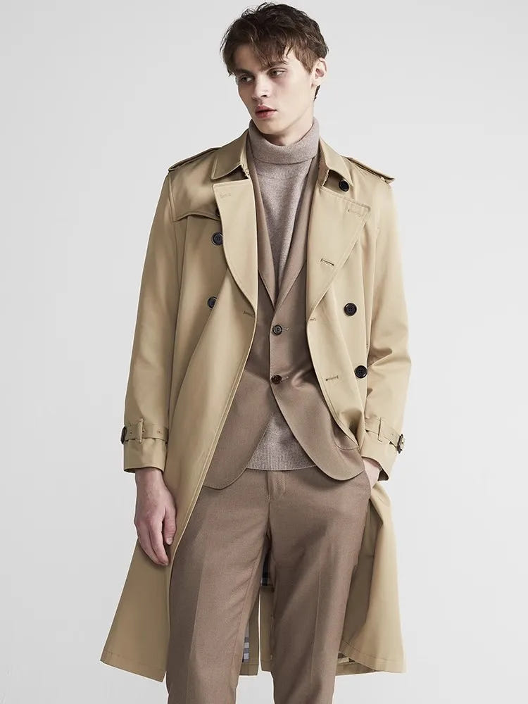 August | Men's Classic Double-Breasted Belted Long Trench Coat
