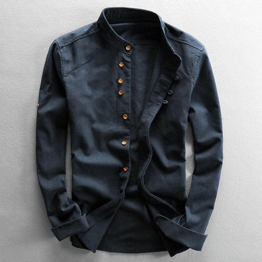 Callum | Men's Stand Collar Button Up Long Sleeve Shirt
