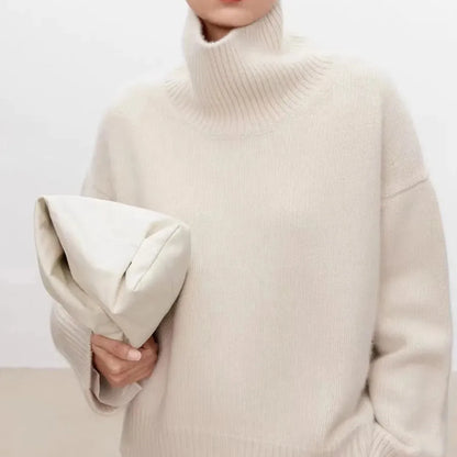 Antonia | Women's Oversized Drop Shoulder Ribbed Knit Turtleneck Sweater