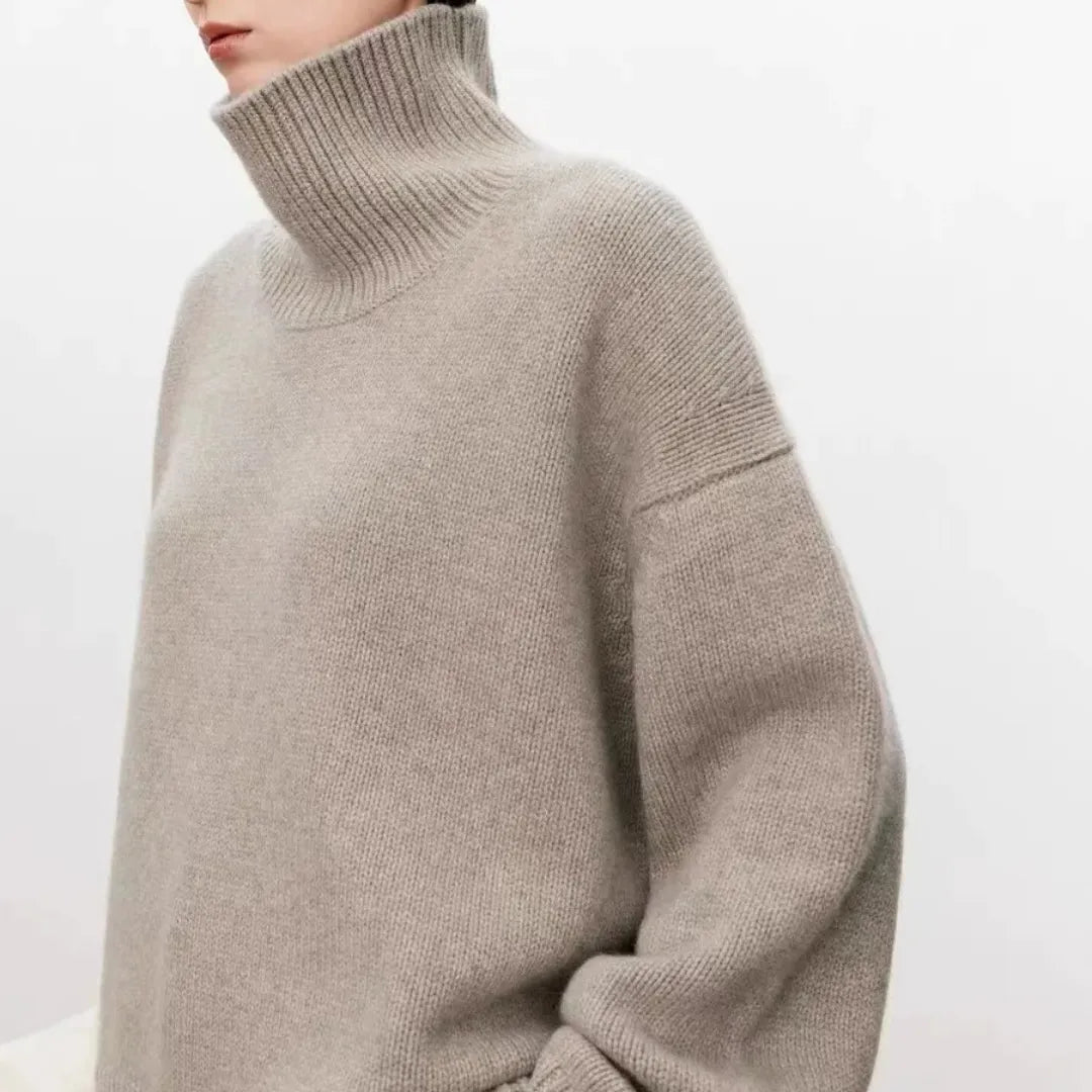 Antonia | Women's Oversized Drop Shoulder Ribbed Knit Turtleneck Sweater