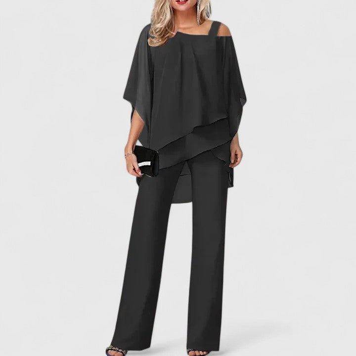 Serenity | Women's Cold Shoulder Layered Wide Leg Two-Piece Pant Set
