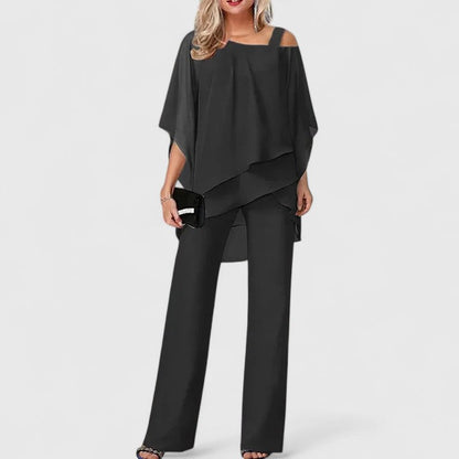 Serenity | Women's Cold Shoulder Layered Wide Leg Two-Piece Pant Set
