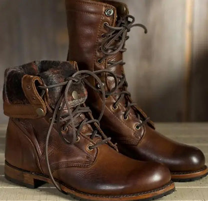 Annie | Women's Lace-Up Fold-Over Round Toe Low Heel Boot