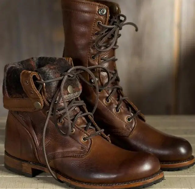 Elowen | Women's Lace-Up Mid-Calf Low Heel Combat Boot