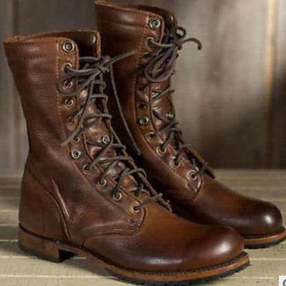 Annie | Women's Lace-Up Fold-Over Round Toe Low Heel Boot