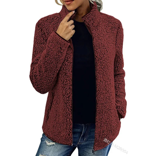 Marlowyne | Women's Relaxed Fit Zip-Up Mock Neck Fleece Jacket