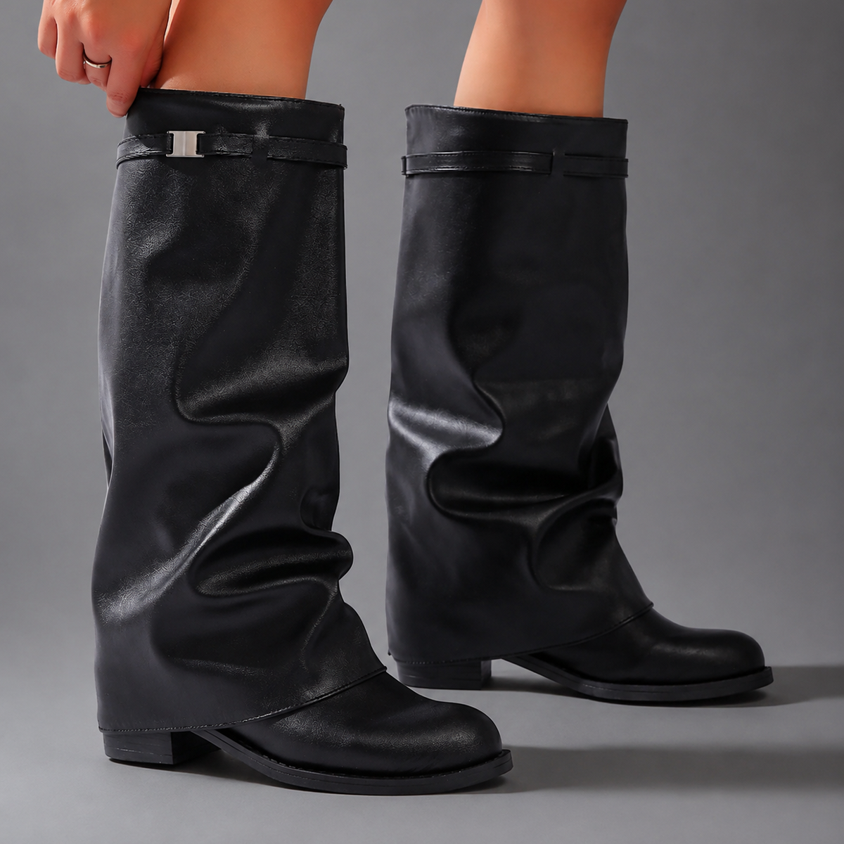 Aveline | Women's Low Block Heel Knee High Slouch Boot