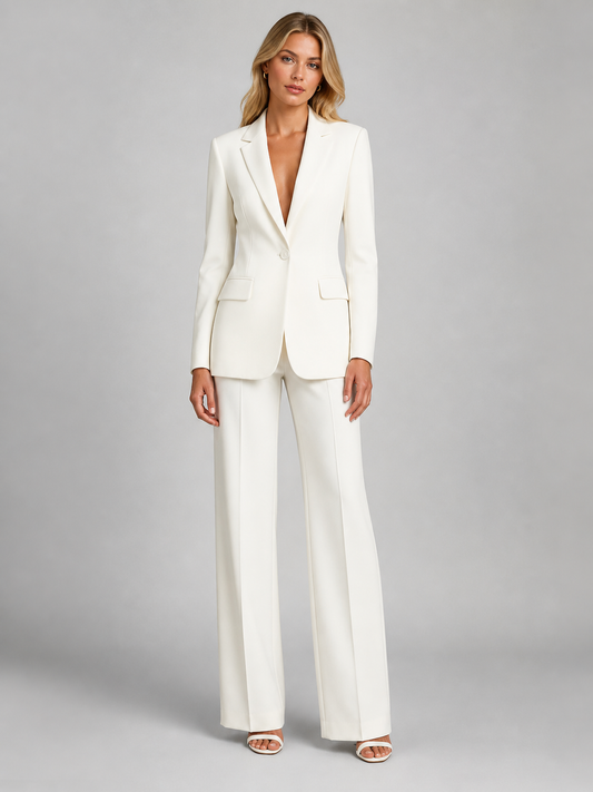 Eulalia | Women's Tailored Office Pant Suit Wide Leg Blazer and Trouser Set