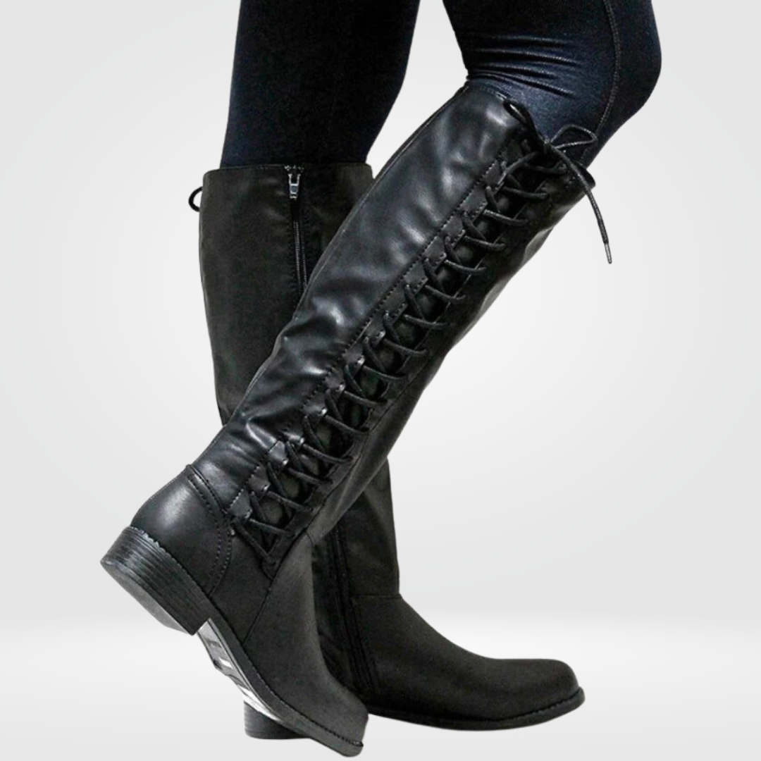 Erin | Women's Lace-Up Knee-High Low Heel Riding Boot