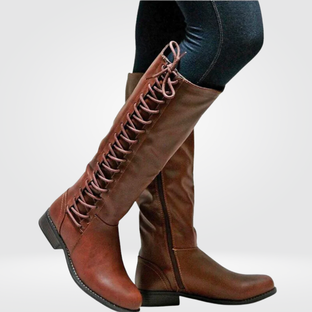 Erin | Women's Lace-Up Knee-High Low Heel Riding Boot