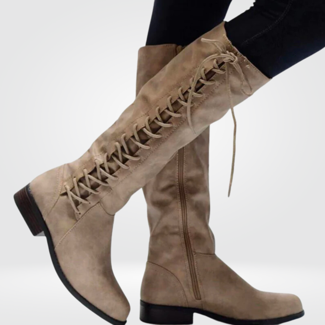 Erin | Women's Lace-Up Knee-High Low Heel Riding Boot