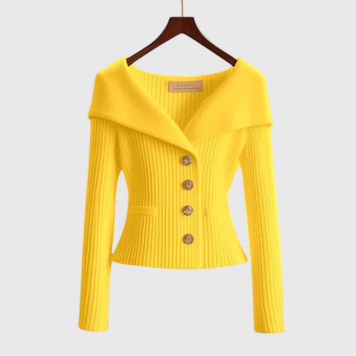 Chelsea | Women's Ribbed Fold-Over Collar Button-Up Knit Cardigan Sweater