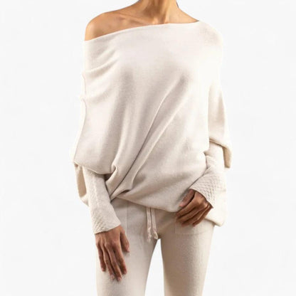 Maren | Women's Oversized Off-the-Shoulder Long Sleeve Knit Pullover Sweater