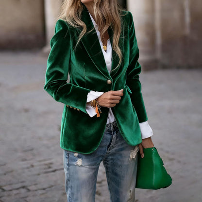 Beatrice | Women's Velvet Fitted Notched Lapel Single-Button Blazer