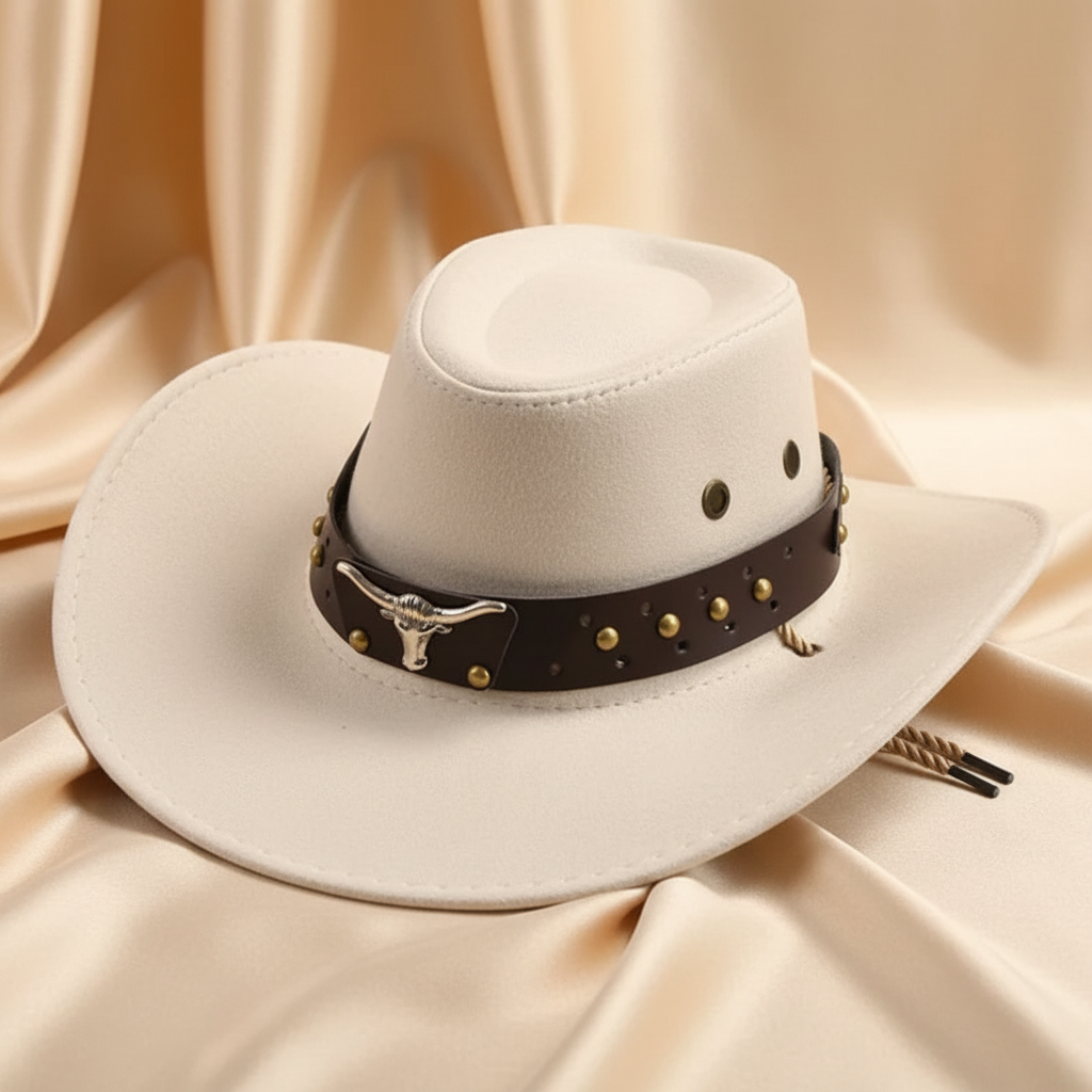 Suede Western Cowboy Hats with Bull Head Band