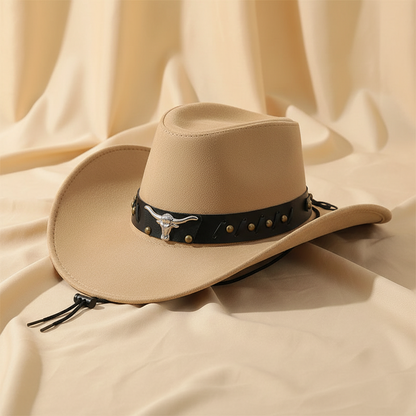 Suede Western Cowboy Hats with Bull Head Band