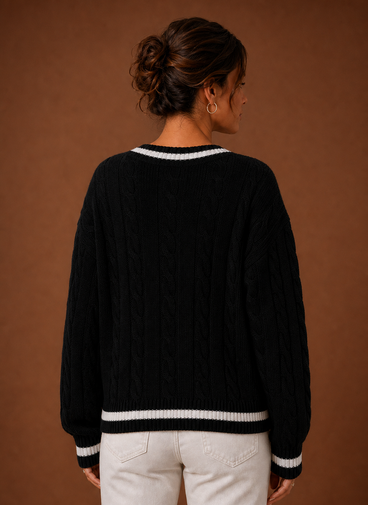 Marlette | Women's Cable Knit V-Neck Long Sleeve Jumper