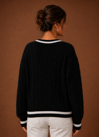 Marlette | Women's Cable Knit V-Neck Long Sleeve Jumper