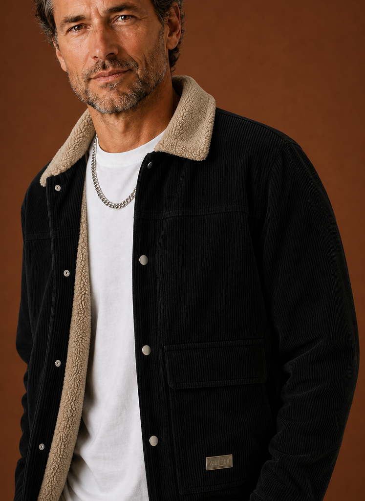 Areleon | Men's Sherpa Lined Corduroy Snap Front Winter Jacket